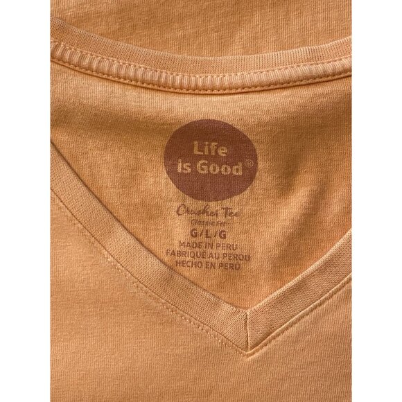 Life is Good V Neck Crusher Tee Shirt Guitar Music Sunset Classic Peach Orange L - Picture 7 of 8